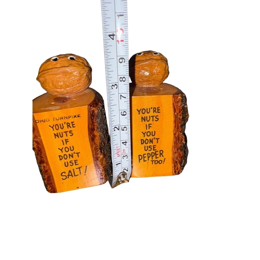 Vintage You're Nuts Wooden Salt & Pepper Shakers Real Acorn Bark Edge Cedar‎ MCM